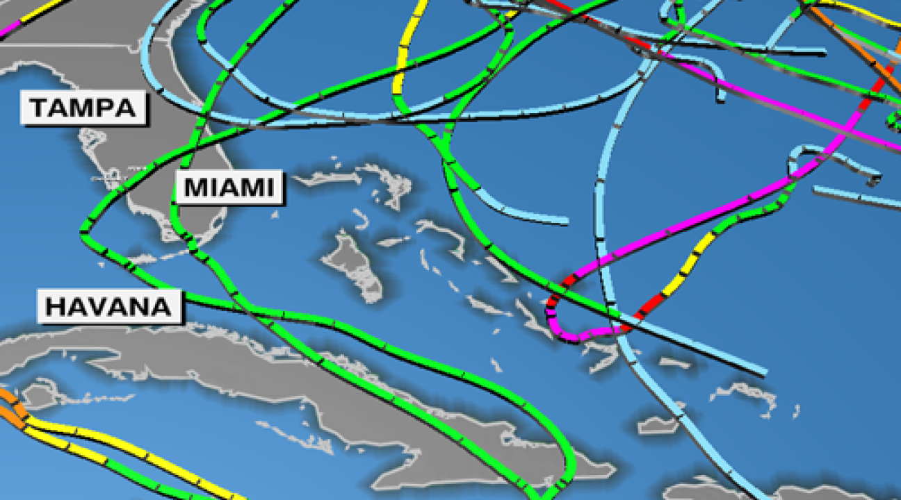 Map of Hurricane pathways in the Atlantic