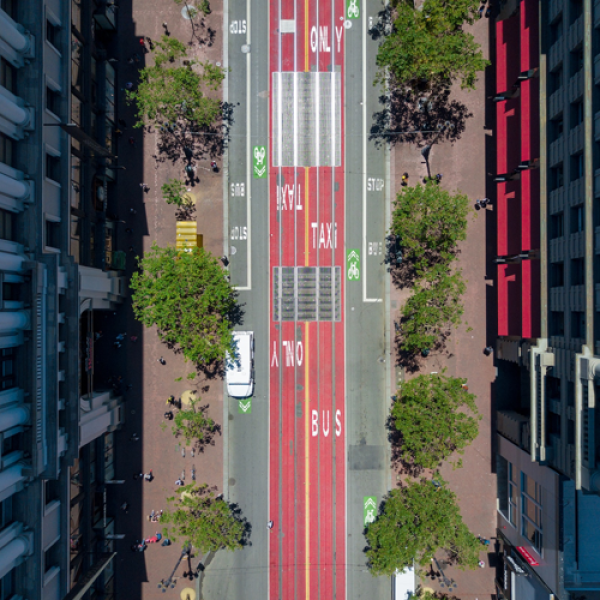 Overhead photo of city street