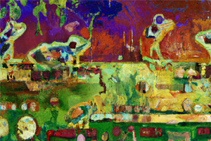 Abstract Oil Painting with Frogs