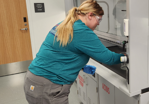 Student using the Fume Hood