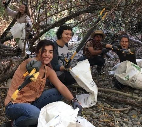 Students picking up trash