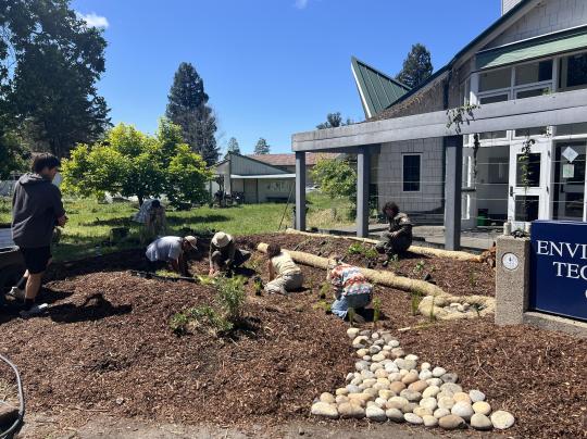 Students installing Bioswale